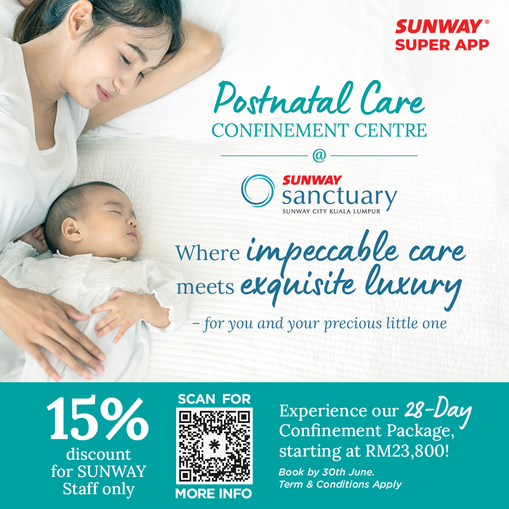 Enjoy 15% discount on postnatal care services at Sunway Sanctuary.